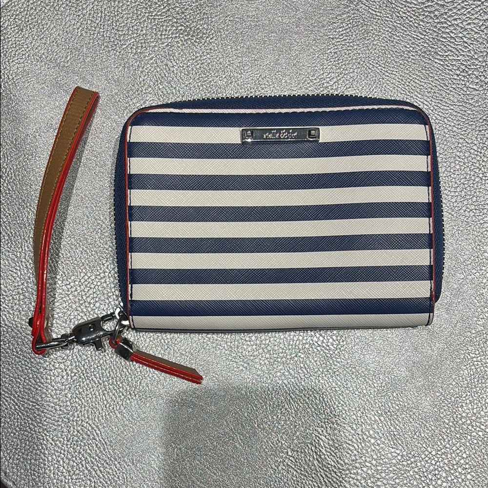 Stella & Dot Navy and White Striped Wristlet